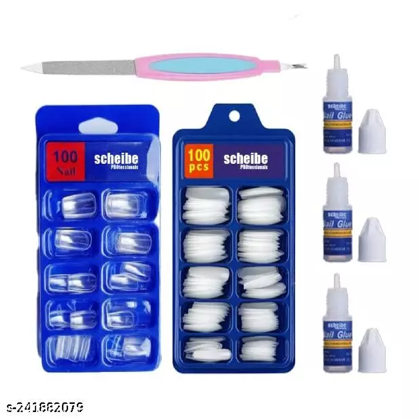 Scheibe 100 pcs White Nails, 100 pcs Transparent Nails and 1 pcs Nail Glue Multicolor